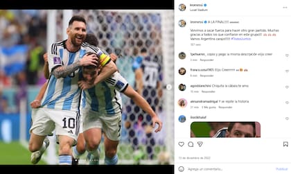 El posteo de Lionel Messi tras ganarle a Croacia la semifinal y pasar a la final del Mundial de Qatar (Foto: Instagram @leomessi)