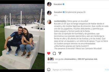 El posteo de Lionel Scaloni, donde por primera vez subió una foto de su esposa, Elisa Montero