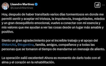 El posteo de Lisandro Martínez en X