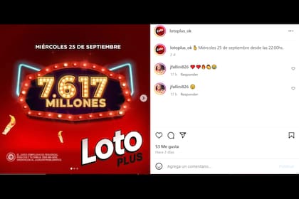 El posteo de Loto Plus para el posteo de hoy