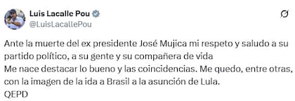 El posteo de Luis Lacalle Pou sobre la muerte de Mujica