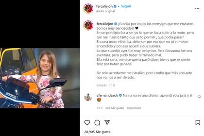 El posteo de María Fernanda Callejón después del hecho