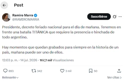 El posteo de Marra en X