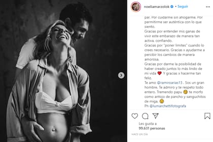 El posteo de Marzol a su marido, poco antes de convertirse en mamá