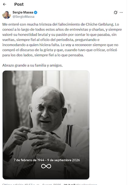 El posteo de Massa sobre Gelblung