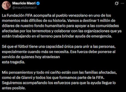El posteo de Mauricio Macri