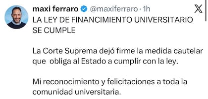El posteo de Maximiliano Ferraro