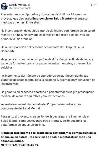 El posteo de Moreau en X