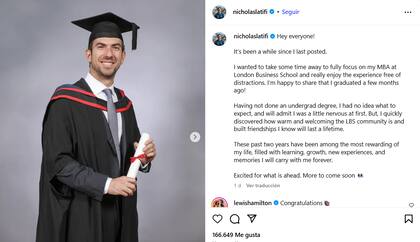 El posteo de Nicholas en sus redes sociales