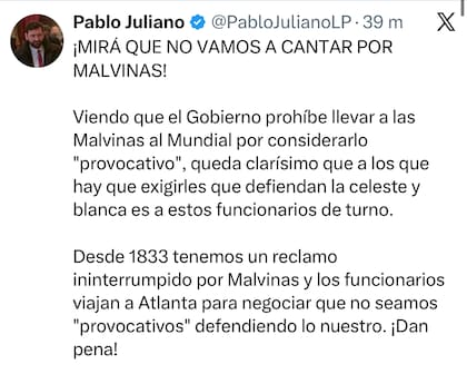 El posteo de Pablo Juliano