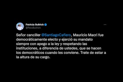 El posteo de Patricia Bullrich, en respuesta a Santiago Cafiero