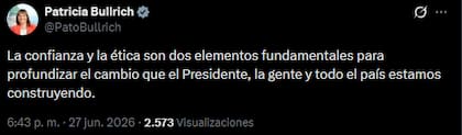 El posteo de Patricia Bullrich sobre la renuncia de Manuel Adorni