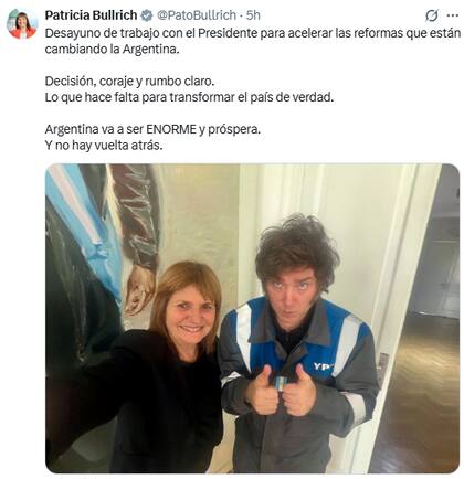 El posteo de Patricia Bullrich y Javier Milei tras el anuncio del acuerdo del Mercosur (X: @PatoBullrich)