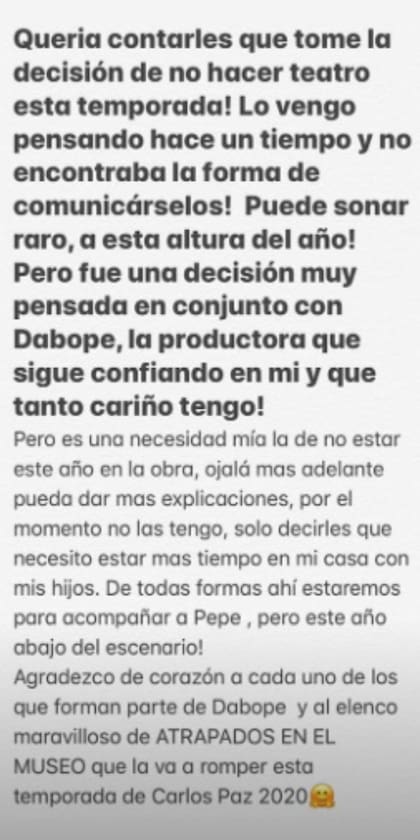 El posteo de Paula en Instagram