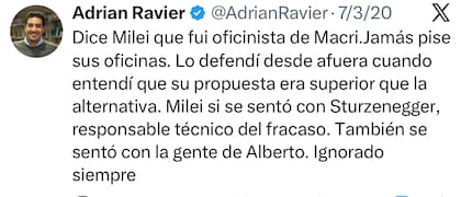 El posteo de Ravier en 2020