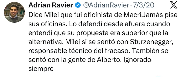 El posteo de Ravier en 2020