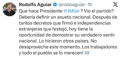 El posteo de Rodolfo Aguiar, secretario general de ATE