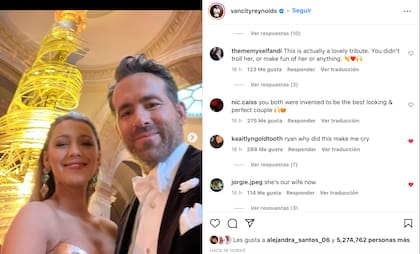 El posteo de Ryan Reynolds para felicitar a su esposa Blake Lively