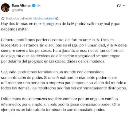 El posteo de Sam Altman en X
