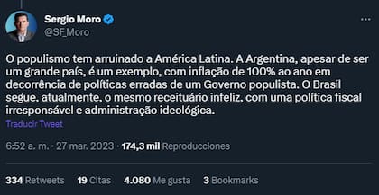 El posteo de Sergio Moro que destaca la capacidad de la Argentina