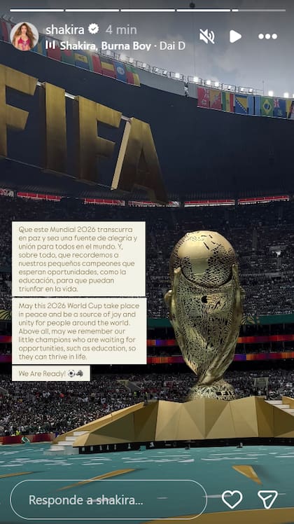 El posteo de Shakira tras inaugurar el Mundial 2026