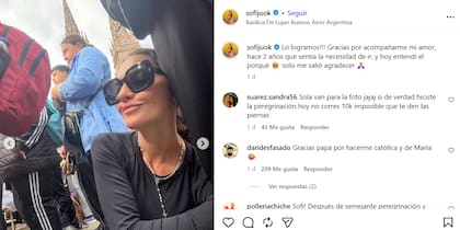 El posteo de Sofía Jiménez sobre su caminata a Luján