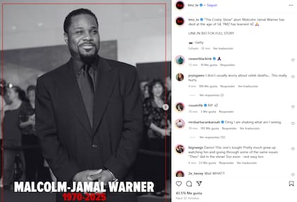 El posteo de TMZ al anunciar la muerte del actor Malcolm-Jamal Warner
