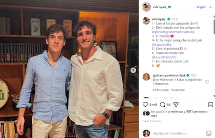 El posteo de Valentín Yankelevich donde se destacó el encuentro con Colapinto
