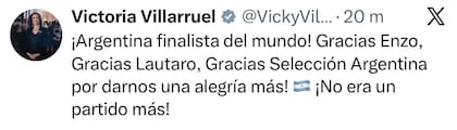 El posteo de Villarruel tras la victoria de Argentina en el Mundial 2026