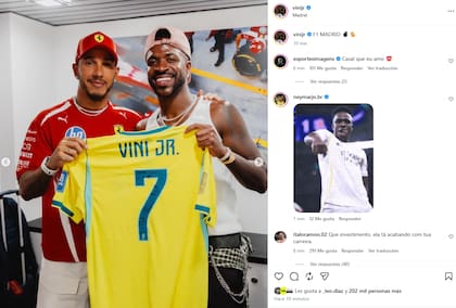 El posteo de Vini junto a Lewis Hamilton en la F1 en Madrid este domingo