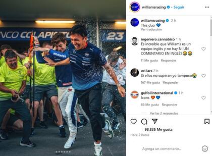 El posteo de Williams Racing en Instagram y algunos de los comentarios en cuestión