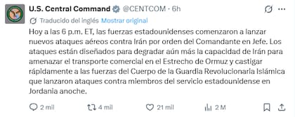El posteo del Centcom
