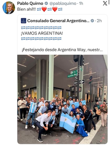 El posteo del canciller Pablo Quirno