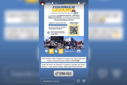 El posteo del cantante colombiano Juanes a raíz del terremoto que dejó 11 muertos