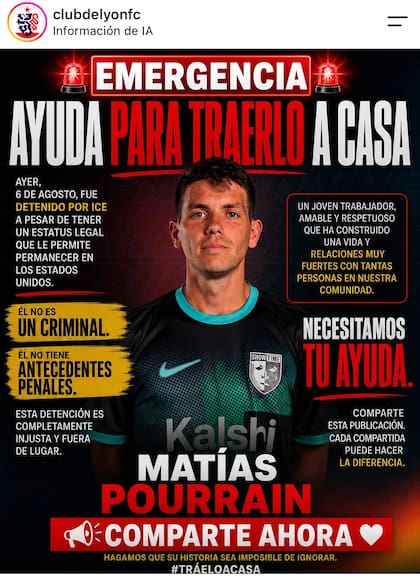 El posteo del club donde juega Matías Pourrain