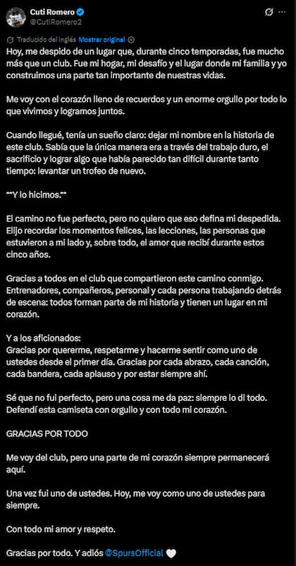 El posteo del Cuti Romero