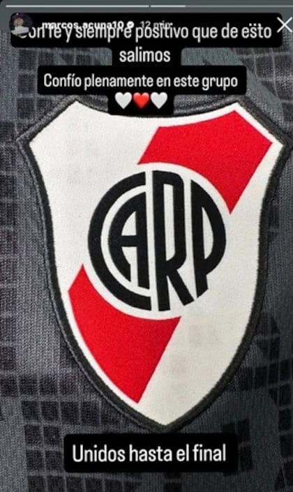 El posteo del defensor Marcos Acuña en apoyo al plantel de River, en medio de la crisis