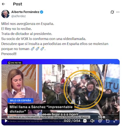 El posteo del expresidente contra Milei