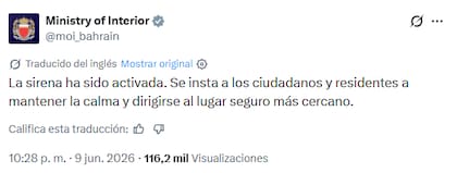 El posteo del Ministerio de Interior de Baréin