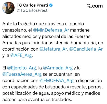 El posteo del ministro de Defensa