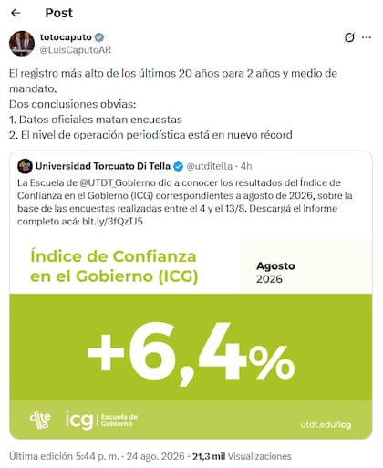 El posteo del ministro de Economía en X