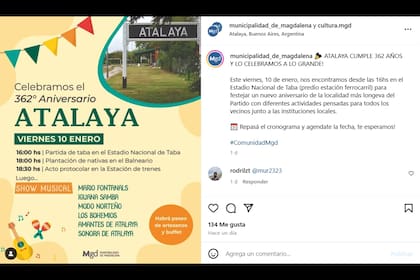 El posteo del municipio por los eventos debido al aniversario fundacional
