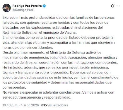 El posteo del presidente boliviano