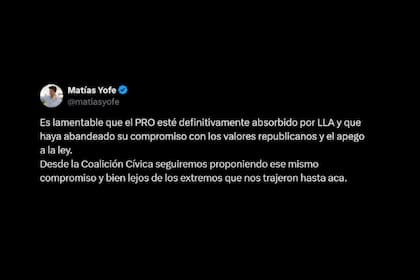 El posteo del presidente de la Coalición Cívica ARI Pilar