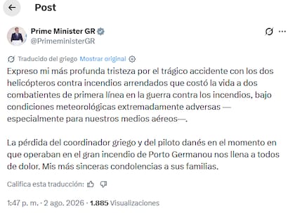 El posteo del primer ministro griego en X