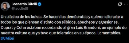 El posteo del secretario de Cultura de la Nación
