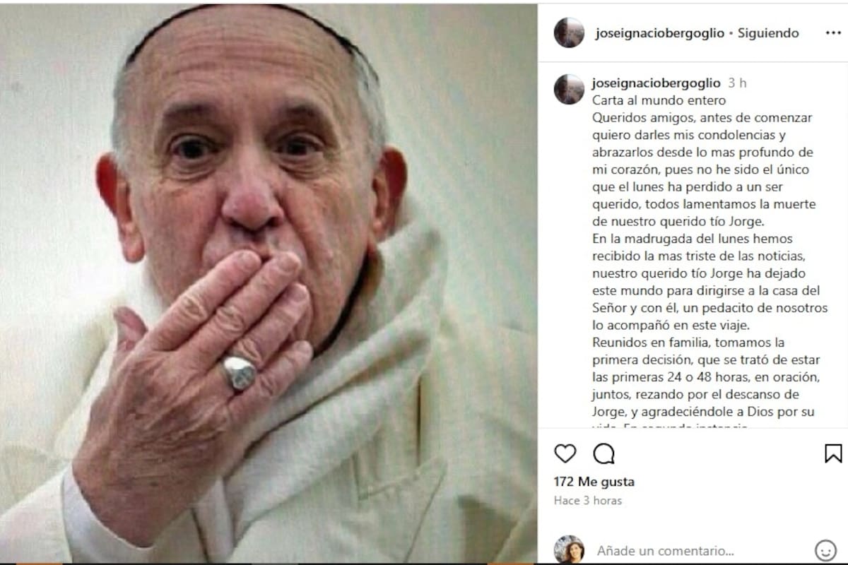 El posteo del sobrino del papa Francisco