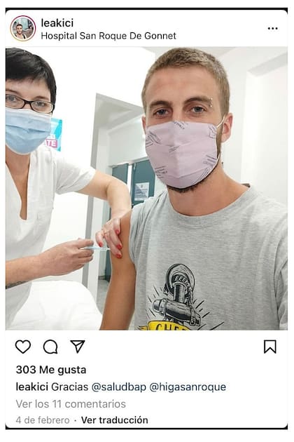 El posteo en la cuenta de Instragram de Leandro Kicillof cuando recibió la primera dosis de ls Sputnik V.