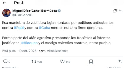 El posteo en X del presidente cubano
