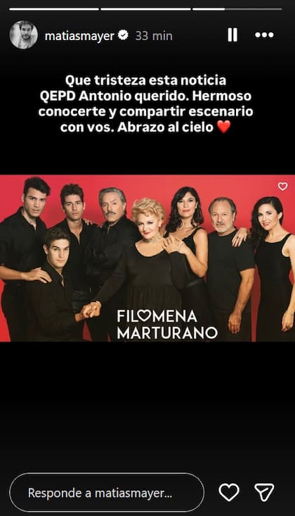 El posteo Matías Mayer por la muerte de Antonio Grimau (Captura: Instagram @matiasmayer)